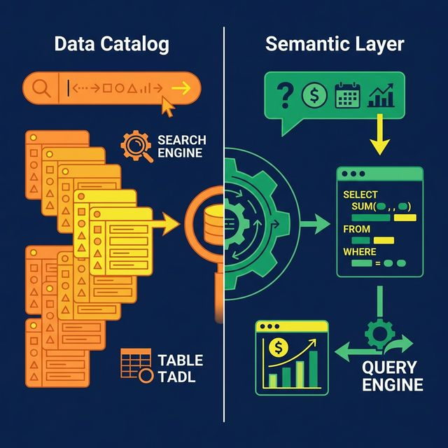 Data catalog vs. semantic layer in action — search vs. query